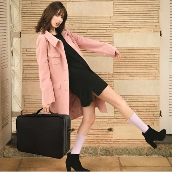 Large Makeup Case PU Leather Makeup Bag 3 Layers Adjustable Strap